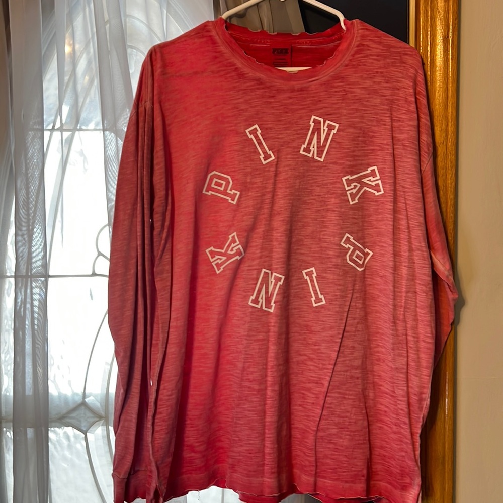 PINK  Coral Long Sleeves Distressed Tee